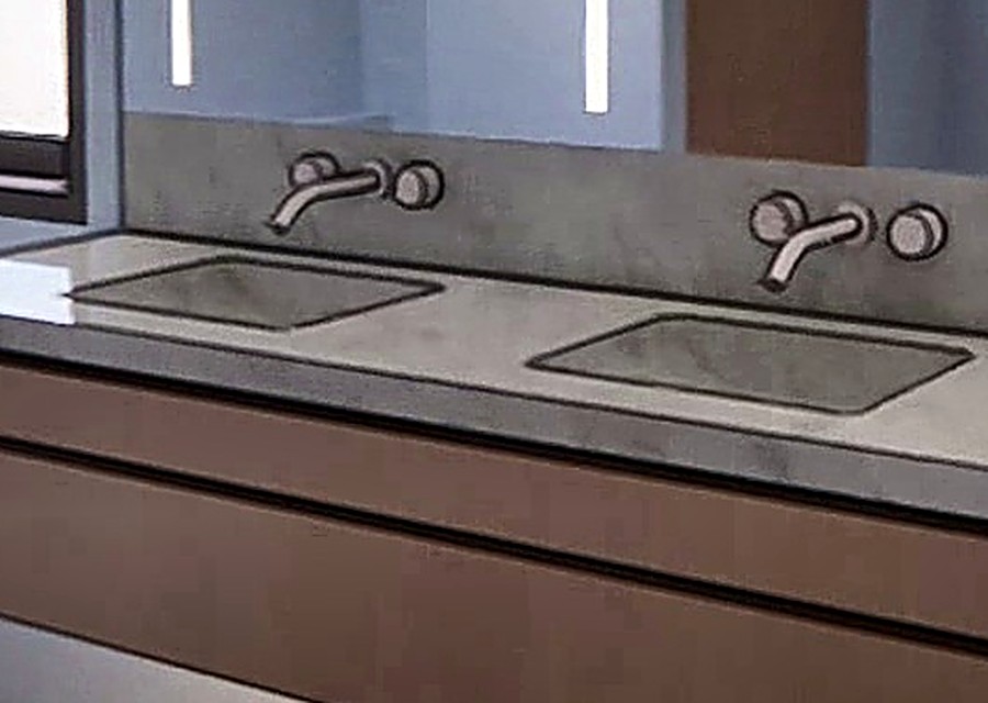 Matte black plumbing fixtures and double vanity